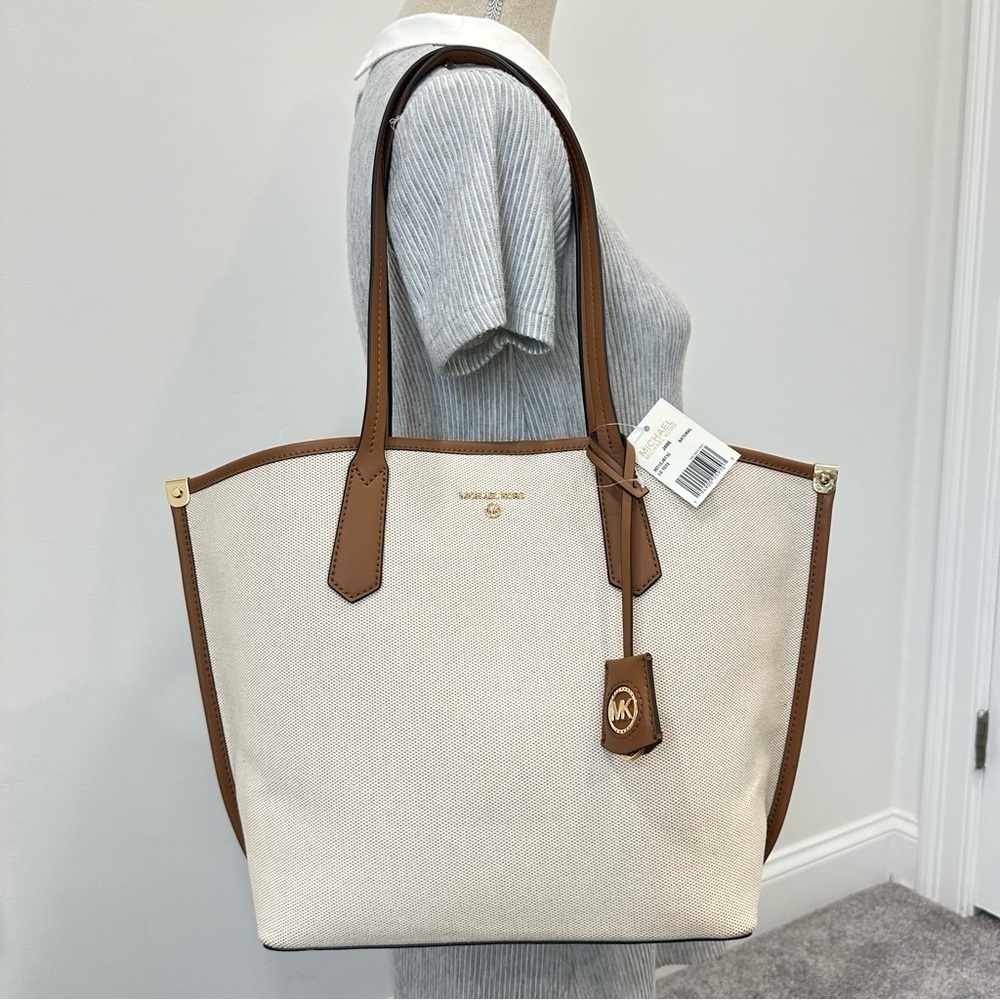 NEW Michael Kors Jane Large Canvas Tote Carryall Bag in Natural - Picture 6 of 13